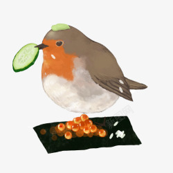 小鸟吃食物手绘画片素材