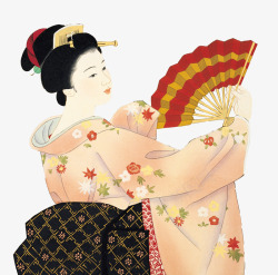 日本美女拿着扇子的日本和服女高清图片