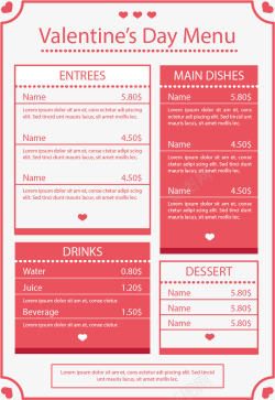 节日套餐粉红色浪漫情人节菜单矢量图高清图片