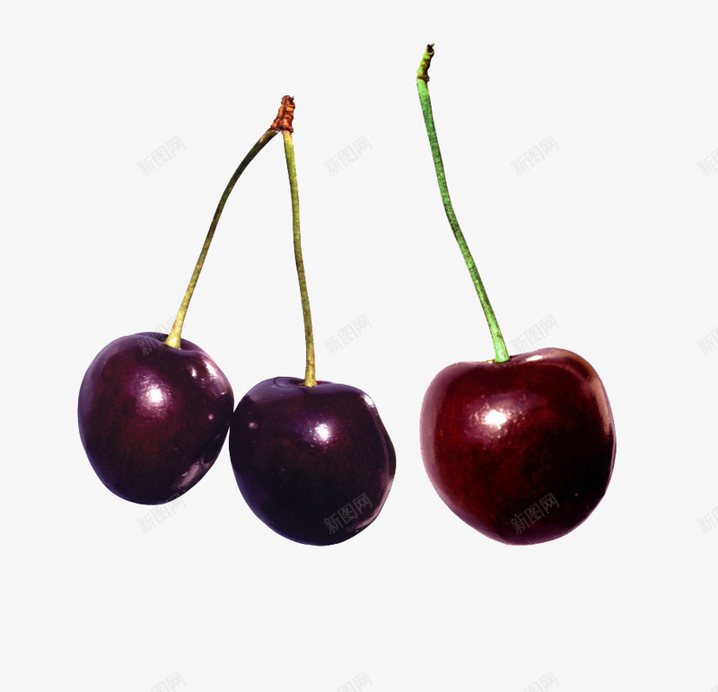 三颗樱桃png免抠素材_新图网 https://ixintu.com 产品实物 免费png图片 水果 红色 绿色食品 车厘子 食物