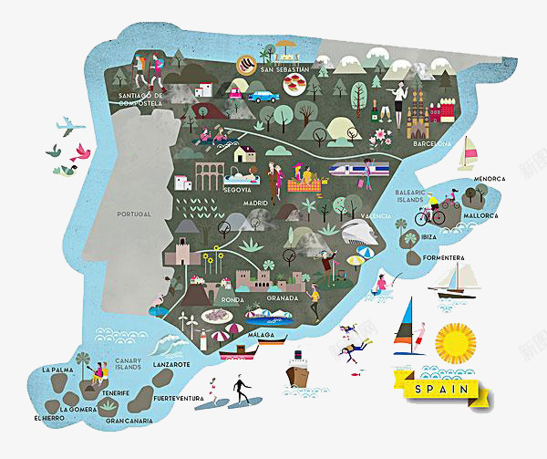 西班牙地图png免抠素材_新图网 https://ixintu.com 卡通手绘 美食 美食地图 装饰 西班牙 风土人情