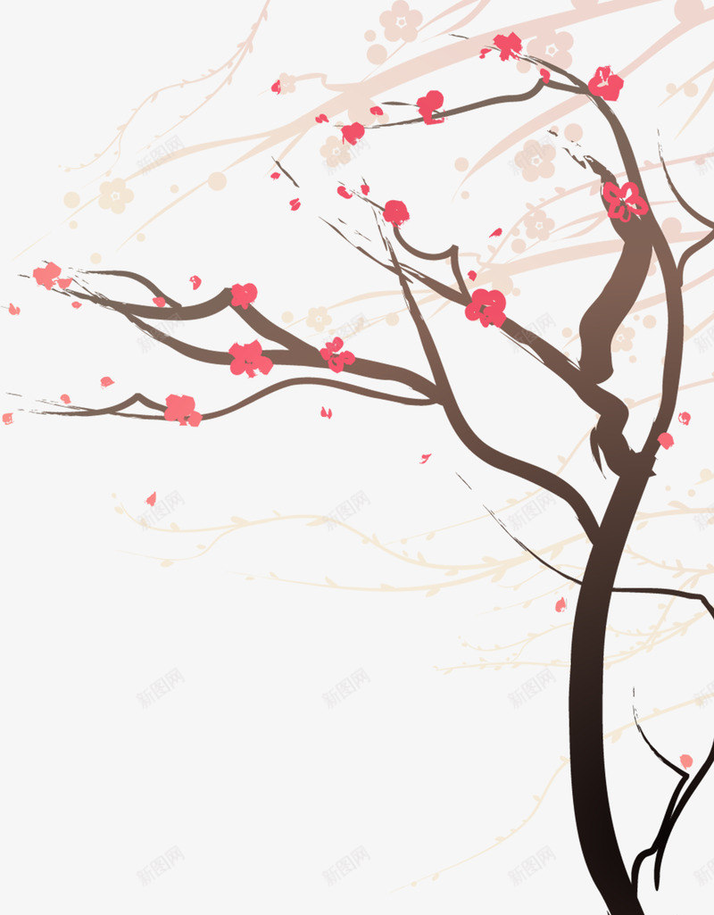 风中的梅花树png免抠素材_新图网 https://ixintu.com png图形 手绘 树木 树枝 梅花 植物 花朵 装饰