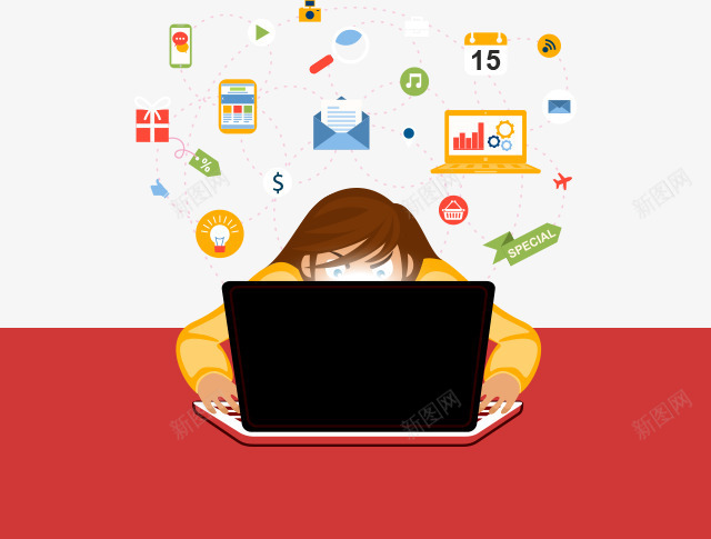 奋斗的小白领图标png_新图网 https://ixintu.com 加班 图形 图标 扁平化 电脑 网络