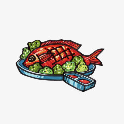 红烧鱼装饰盘子里的红烧鱼高清图片