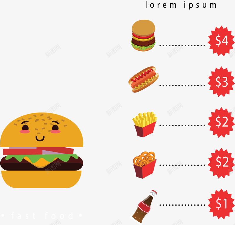 可爱汉堡快餐菜单矢量图eps_新图网 https://ixintu.com 可爱汉堡 快餐菜单 汉堡 矢量素材 节日特供 矢量图