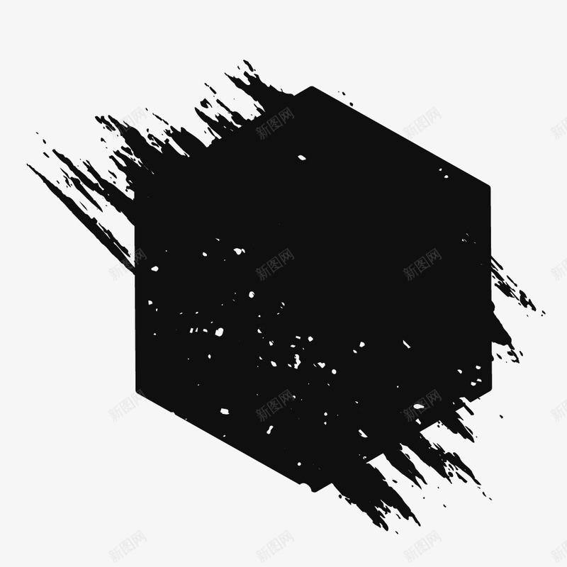 黑色六边形png免抠素材_新图网 https://ixintu.com png图形 六边形 水墨 装饰 黑色