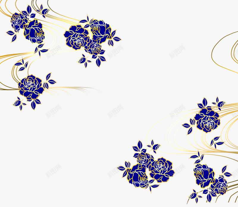 蓝色古典花朵图案png免抠素材_新图网 https://ixintu.com 卡通花朵 日式花朵图案 植物花朵 花卉