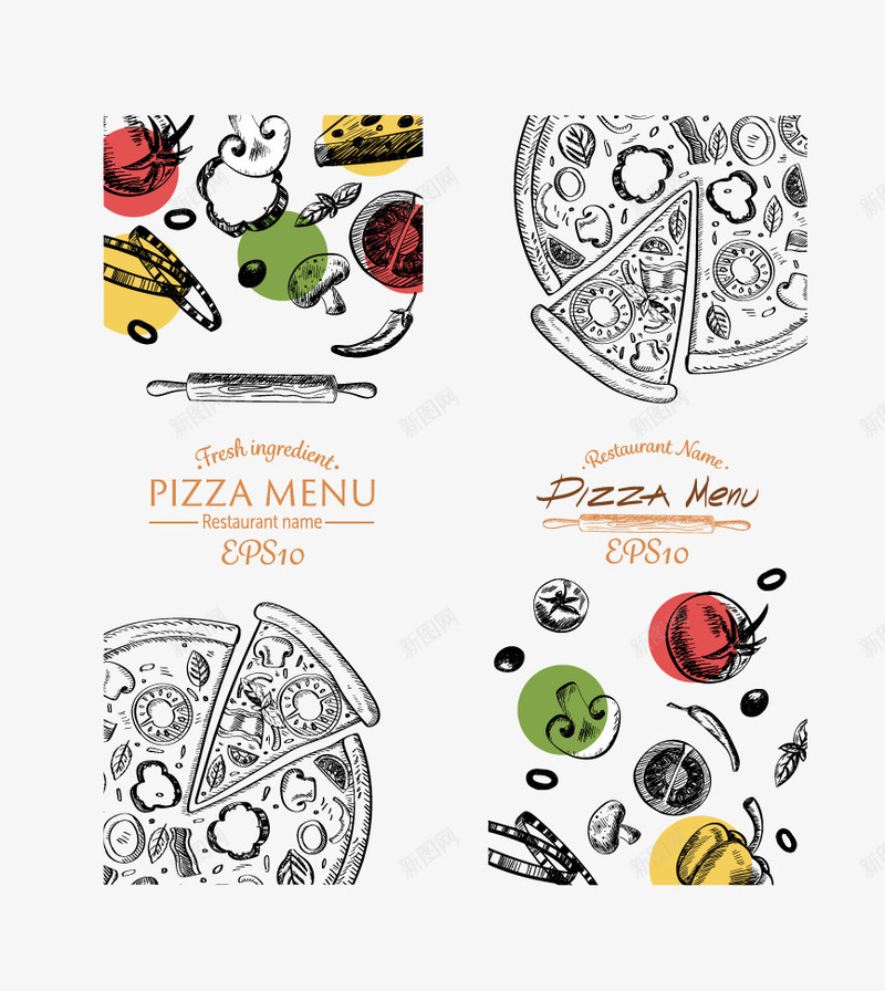 披萨菜单矢量图ai_新图网 https://ixintu.com 快餐饮食 意式披萨 披萨菜单 矢量图