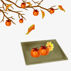 唯美柿子可爱手绘柿子水果元素高清图片