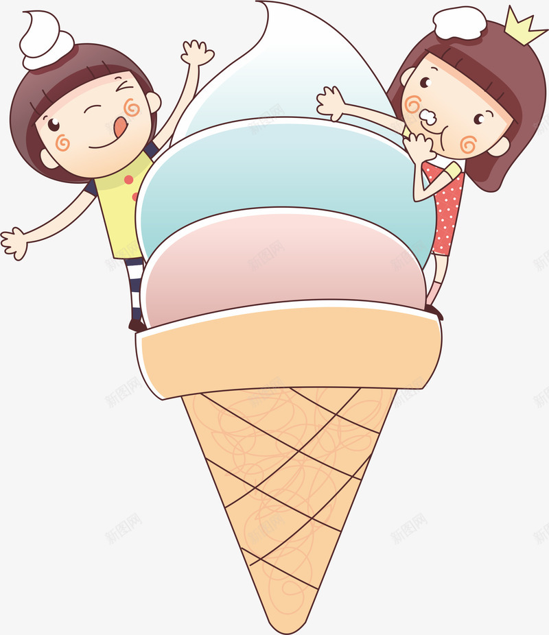 在冰激凌上猛吃的孩子png免抠素材_新图网 https://ixintu.com 冰淇淋 卡通人物 可爱人物 吃东西的人 小女孩