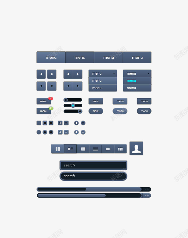 深蓝色网页套件png免抠素材_新图网 https://ixintu.com 深蓝色 网页设计 菜单栏 设计 设计元素