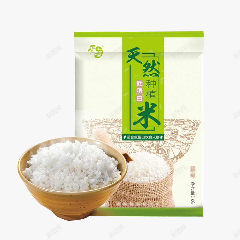 天然种植米低蛋白png免抠素材_新图网 https://ixintu.com 低蛋白 包装设计 天然种植米 米袋子 袋子 装大米
