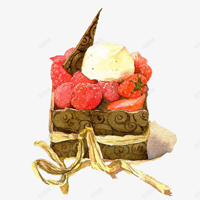 手绘糕点png免抠素材_新图网 https://ixintu.com 奶油 巧克力片 手绘 日式菜单 水彩 水果 淡雅 精致 糕点 草莓 食物