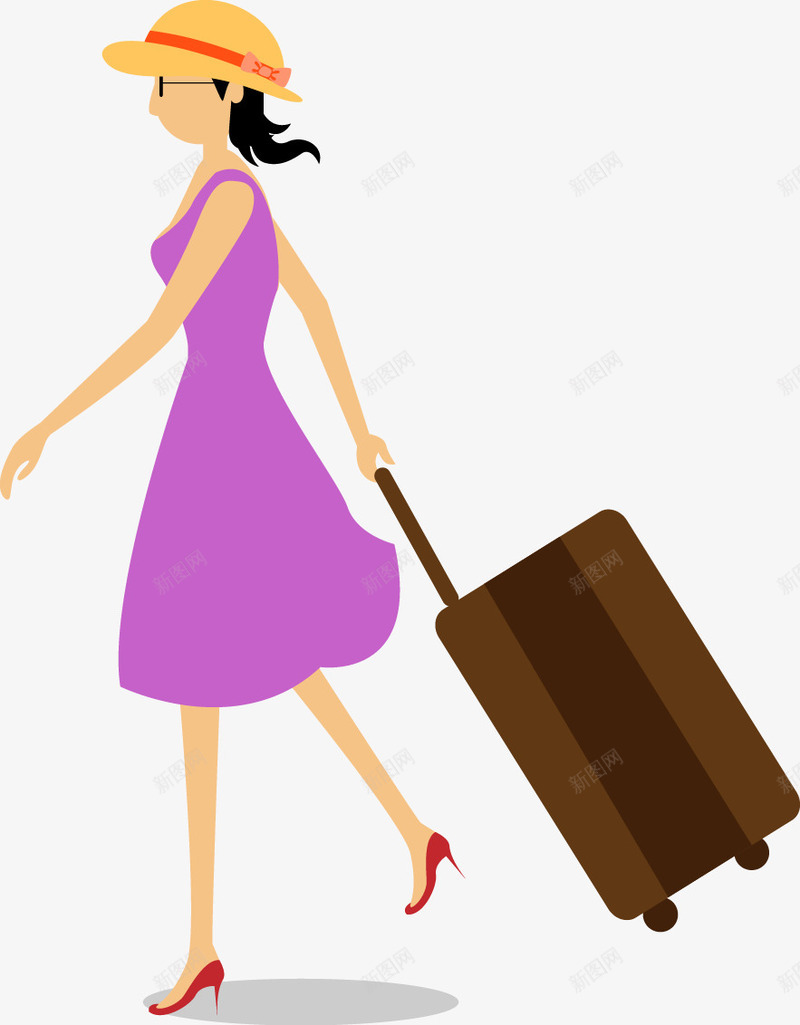 拉着行李箱的女人png免抠素材_新图网 https://ixintu.com png图形 png装饰 卡通 女人 旅行 旅行箱的人 行李箱 装饰