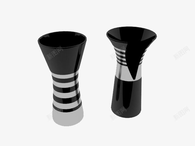 两个黑色日式花瓶png免抠素材_新图网 https://ixintu.com 两个黑色日式花瓶 日式花瓶 条纹花瓶 白色条纹 花瓶 黑白条 黑色