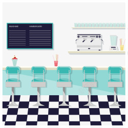 餐馆墙面菜单创意美式餐厅内部图矢量图高清图片