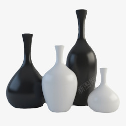 三个日式花瓶四个黑白瓶子高清图片