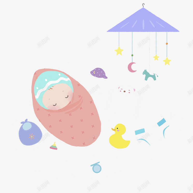 襁褓中的婴儿png免抠素材_新图网 https://ixintu.com 卡通 商务 婴儿 封面 小黄鸭 彩色 手绘 插图 睡觉 襁褓