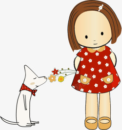 卡通可爱小女孩和狗狗矢量图素材