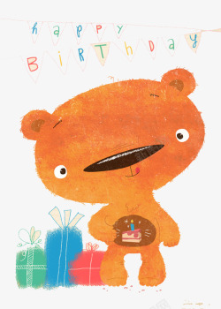 手绘小棕熊生日卡素材