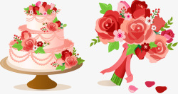 手捧蛋糕矢量手绘花朵蛋糕和手捧花高清图片