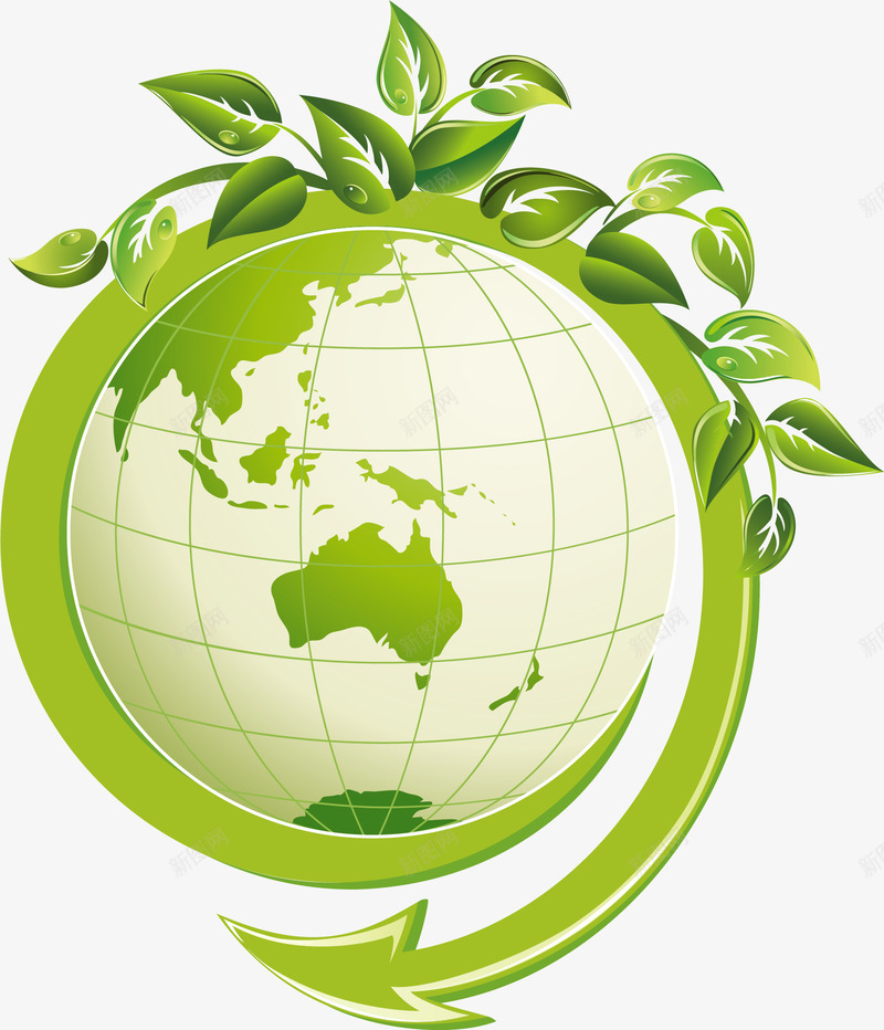 绿色地球png免抠素材_新图网 https://ixintu.com 地球 拯救地球 环保 环保海报 环保素材 箭头 绿化地球 绿叶 绿色