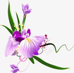紫色唯美手绘艺术花朵素材
