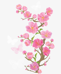 粉色桃花枝和蝴蝶素材