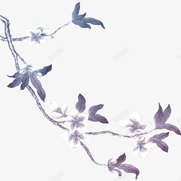 蓝色手绘图形花纹植物png免抠素材_新图网 https://ixintu.com 图形 植物 花纹 蓝色