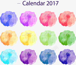 多色水彩背景新年日历矢量图素材