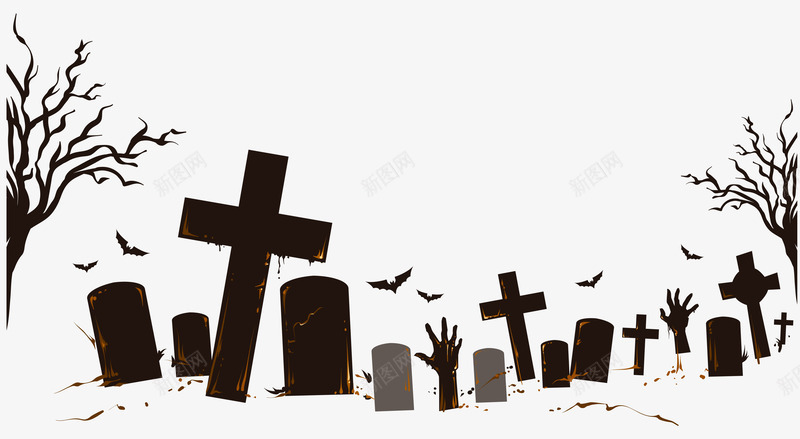 墓地十字架png免抠素材_新图网 https://ixintu.com 万圣节 十字架 卡通手绘 墓地PNG 恐怖 西方