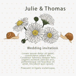 手绘菊花和蜗牛婚礼海报图矢量图素材