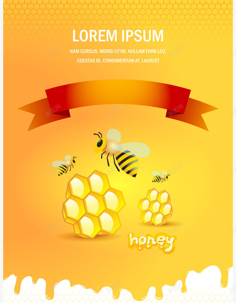 创意蜜蜂与蜂蜜海报矢量图ai免抠素材_新图网 https://ixintu.com 海报设计 蜂蜜素材 蜜蜂海报 黄色 矢量图