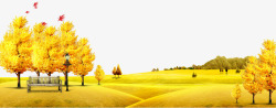 椅子树木秋天黄色唯美风景图高清图片