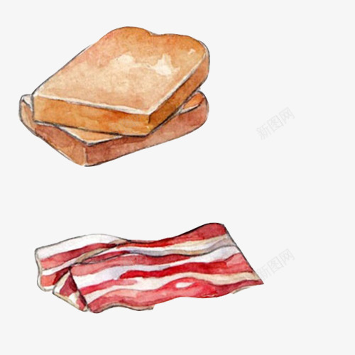 简单早餐手绘画片png免抠素材_新图网 https://ixintu.com 培根肉 水彩画 营养早餐 面包片 食物