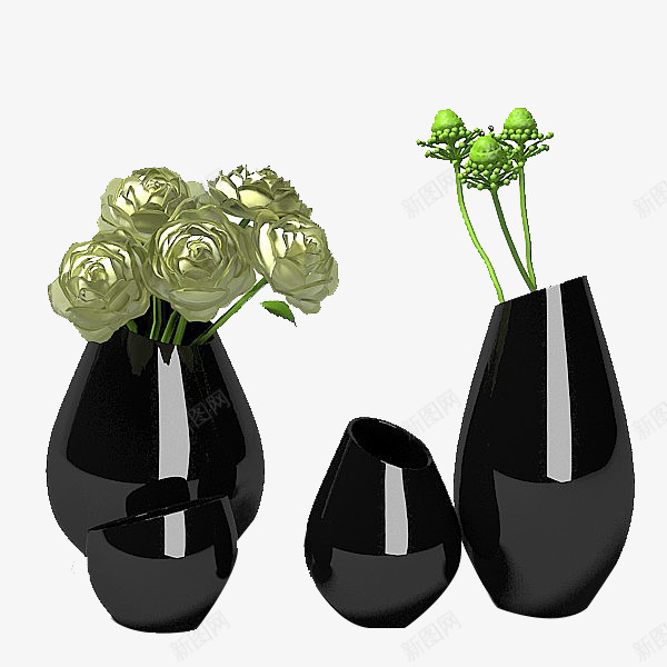 四个黑色花瓶png免抠素材_新图网 https://ixintu.com 四个黑色花瓶 日式花瓶 瓶子 绿色花朵 花瓶 黑色 黑色瓶子