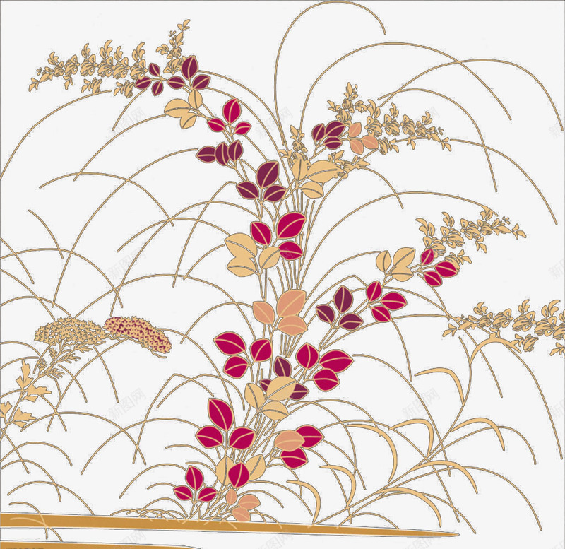 手绘花叶png免抠素材_新图网 https://ixintu.com PNG 日式 紫红色 花叶 花纹