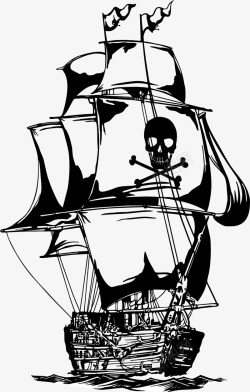 手绘海盗船黑色海盗船高清图片