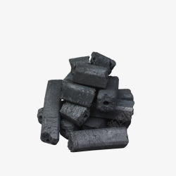 可燃黑色条形木碳炭火高清图片