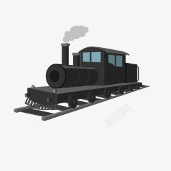 黑色老式火车头和铁轨矢量图素材