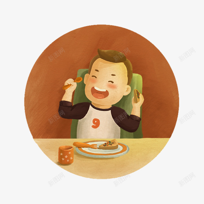 开心吃饭的小孩png免抠素材_新图网 https://ixintu.com png图片素材 免费png素材 卡通 手绘 水杯 食物