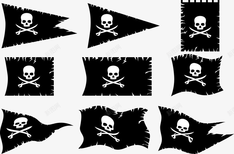 海盗旗帜矢量图ai免抠素材_新图网 https://ixintu.com 不规则 形状 样式 海盗旗帜 矢量PNG 骷髅头 矢量图