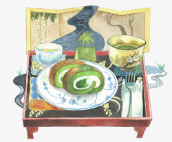 水彩料理手绘日式料理高清图片