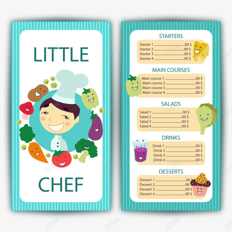 儿童菜单矢量图ai_新图网 https://ixintu.com 儿童 厨师 菜单 蔬菜 矢量图