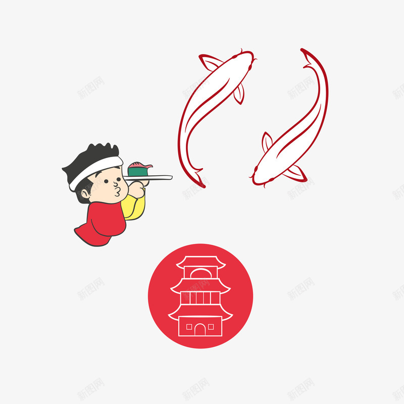 红色日式海报png免抠素材_新图网 https://ixintu.com 和风 日式 日式风格 日本 日本风 海报 素材 艺妓