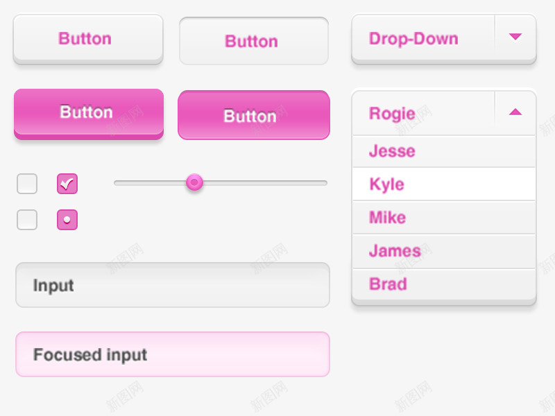 粉红色下拉菜单按钮png免抠素材_新图网 https://ixintu.com UI按钮 UI设计 粉红色按钮