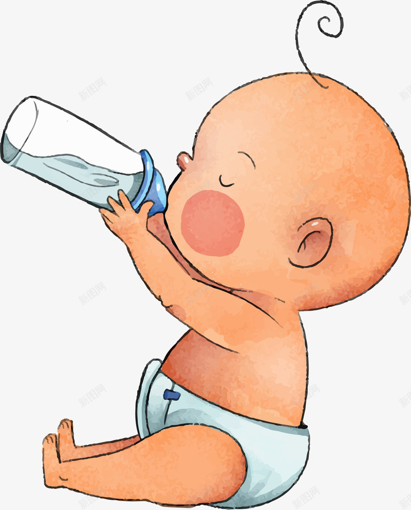 婴儿喝水矢量图ai免抠素材_新图网 https://ixintu.com 卡通可爱 可爱婴儿 喝水 小清新 水瓶 矢量图案 矢量图