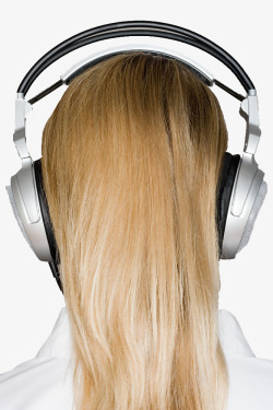 银色耳机长头发的女生高清图片