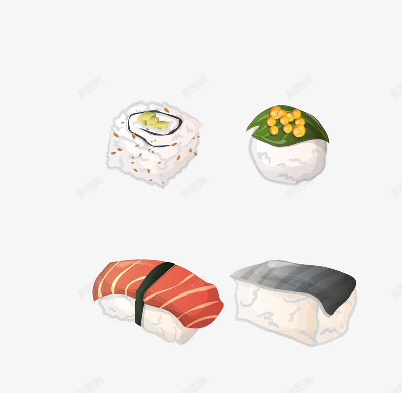 彩色日式料理四款png免抠素材_新图网 https://ixintu.com 彩色日式料理 日式料理四款 矢量日式料理 食物