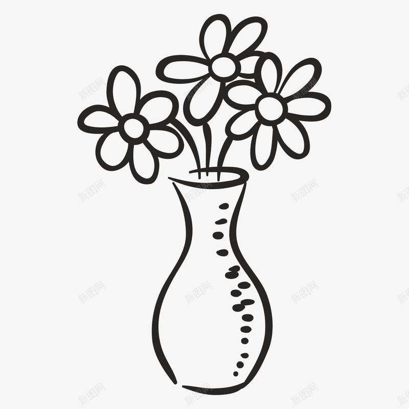 花瓶花朵png免抠素材_新图网 https://ixintu.com 卡通 手绘 简图 简笔 素描 花朵 花瓶 黑色